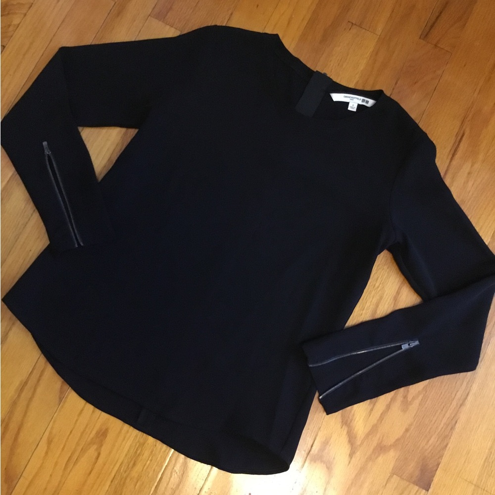 Carine Roitfeld Black Blouse with Zipper Detail